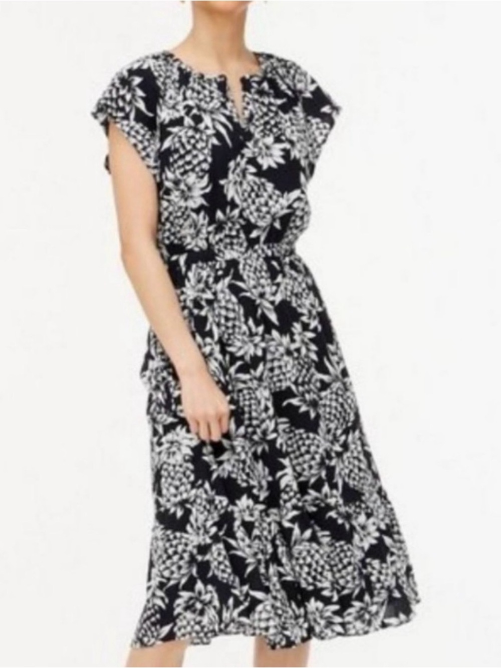 J Crew Blue & White Pineapple Print Midi Dress Size 0